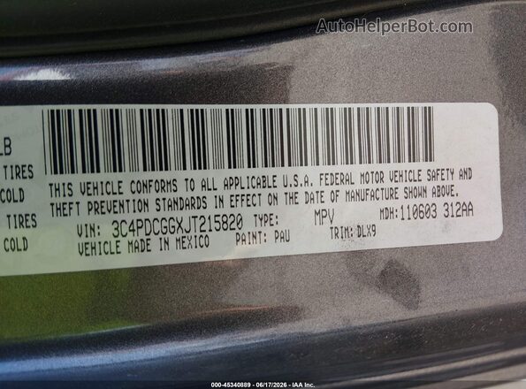 3C4PDCGGXJT215820 2018 DODGE JOURNEY Gray Вид підкапотного простору