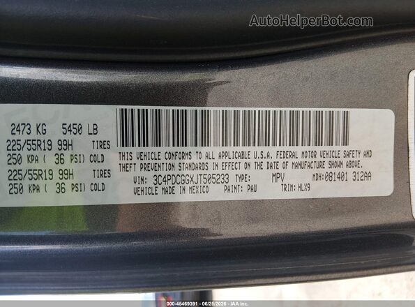 3C4PDCGGXJT505233 2018 DODGE JOURNEY Gray ძრავის განყოფილების ხედი