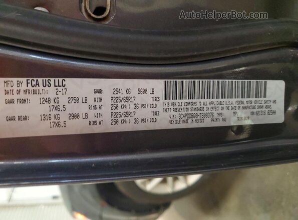 3C4PDDBG0HT608376 2017 DODGE JOURNEY Charcoal VIN კოდის სტიკერის ხედი