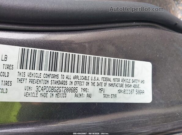 3C4PDDBG2GT200685 2016 DODGE JOURNEY Gray Շարժիչի բաժամունքի տեսք