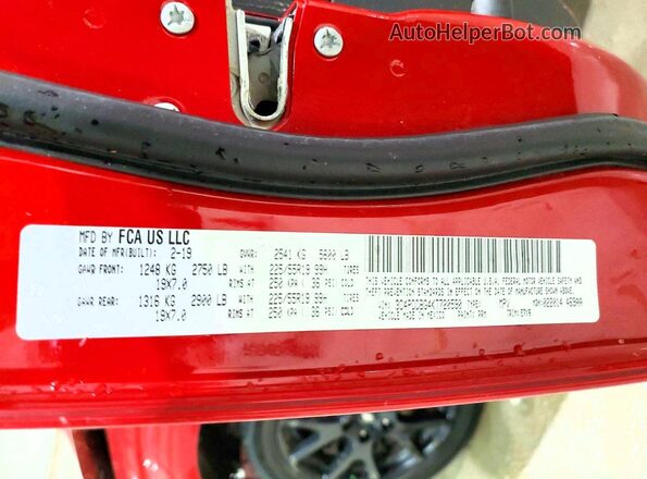 3C4PDDBG4KT720590 2019 DODGE JOURNEY Красный Вид наклейки с VIN-кодом