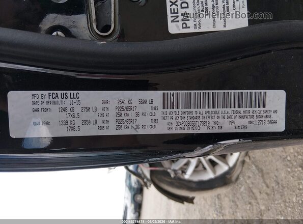 3C4PDDBG5GT173210 2016 DODGE JOURNEY Black ძრავის განყოფილების ხედი