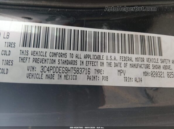 3C4PDDEG9HT583716 2017 DODGE JOURNEY Black Widok komory silnika