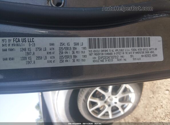 3C4PDDEGXKT837912 2019 DODGE JOURNEY Black Widok komory silnika