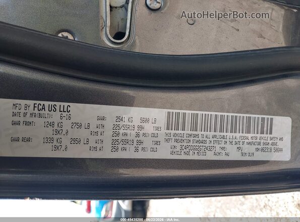 3C4PDDGG2GT243271 2016 DODGE JOURNEY Gray Widok komory silnika