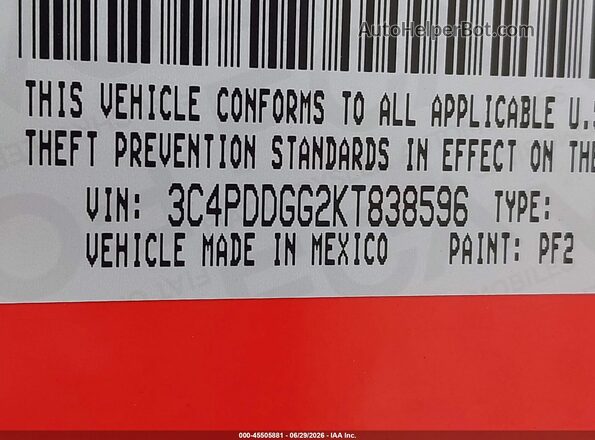 3C4PDDGG2KT838596 2019 DODGE JOURNEY Orange Вид підкапотного простору