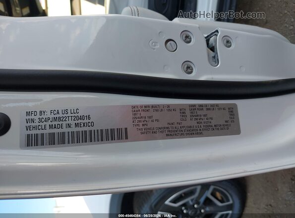 3C4PJMB22TT204016 2026 JEEP CHEROKEE White Вид підкапотного простору