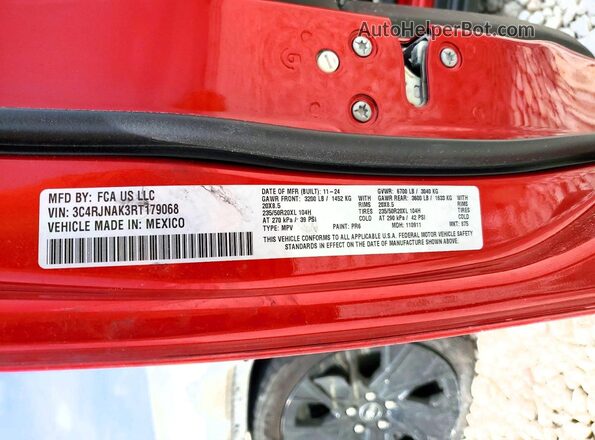 3C4RJNAK3RT179068 2024 JEEP WAGONEER Red VIN կոդի պիտակի տեսք