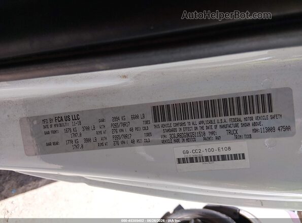 3C6JR6DG9KG511510 2019 RAM 1500 CLASSIC White Widok komory silnika