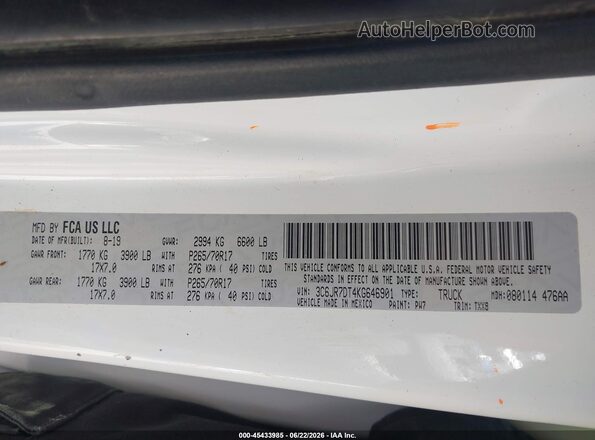 3C6JR7DT4KG646901 2019 RAM 1500 CLASSIC White Engine compartment view