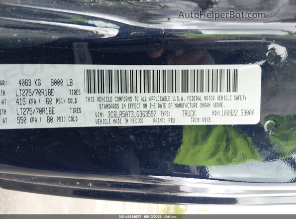 3C6LR5AT3JG363597 2018 RAM 2500 Blue Vista del compartimento del motor