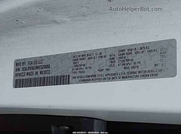 3C6LRVBG9ME520888 2021 RAM PROMASTER 1500 White Widok komory silnika