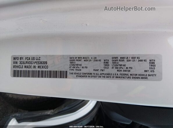 3C6LRVDG1PE536309 2023 RAM PROMASTER 2500 White 