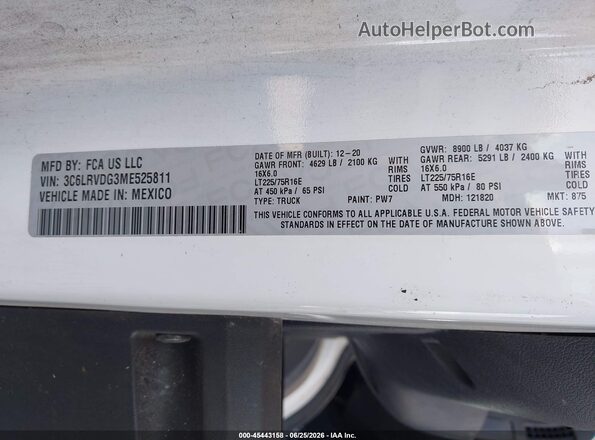 3C6LRVDG3ME525811 2021 RAM PROMASTER 2500 White Вид підкапотного простору