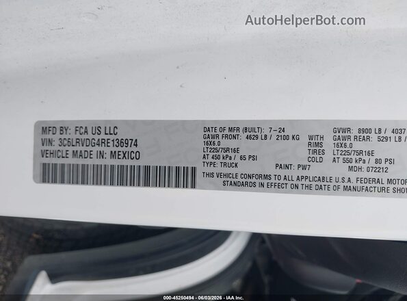 3C6LRVDG4RE136974 2024 RAM PROMASTER 2500 White Вид підкапотного простору