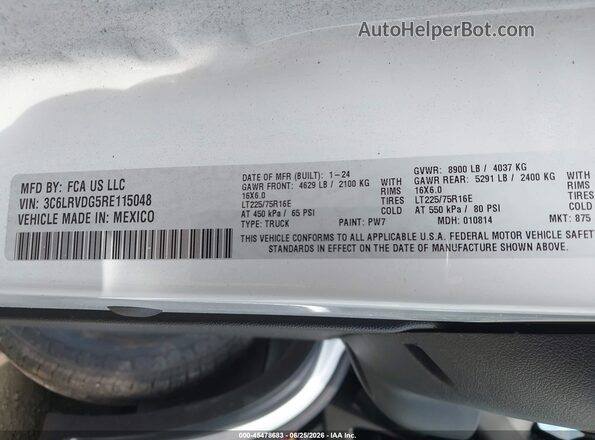 3C6LRVDG5RE115048 2024 RAM PROMASTER 2500 Белый Вид подкапотного пространства