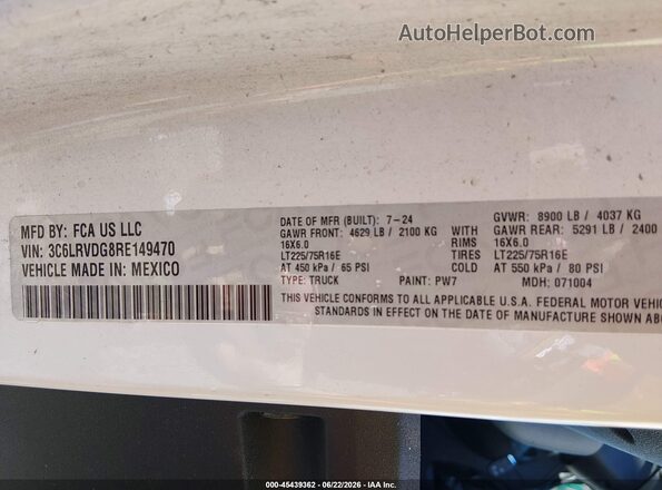 3C6LRVDG8RE149470 2024 RAM PROMASTER 2500 White Vista del compartimento del motor