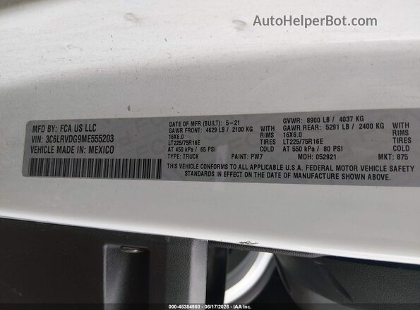 3C6LRVDG9ME555203 2021 RAM PROMASTER 2500 White Vista del compartimento del motor