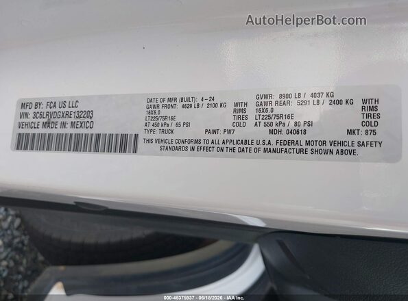 3C6LRVDGXRE132203 2024 RAM PROMASTER 2500 White Вид підкапотного простору