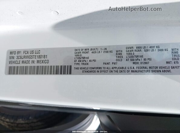 3C6LRVVG5TE180181 2026 RAM PROMASTER 2500 White Engine compartment view