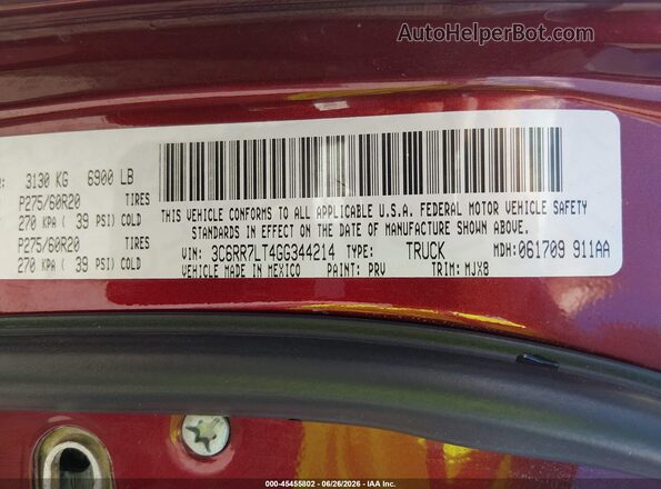 3C6RR7LT4GG344214 2016 RAM 1500 Red Вид підкапотного простору