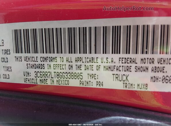 3C6RR7LT8GG338805 2016 RAM 1500 Red Вид підкапотного простору