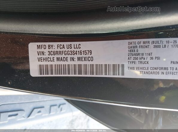 3C6RRFGG3S4161579 2025 RAM 1500 Black Widok komory silnika