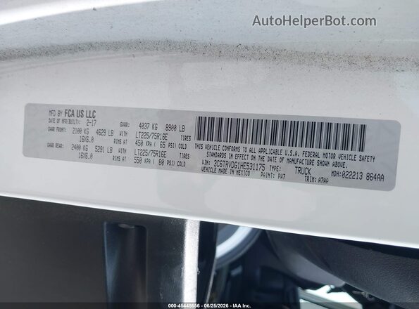 3C6TRVDG1HE531175 2017 RAM PROMASTER 2500 Белый Вид подкапотного пространства