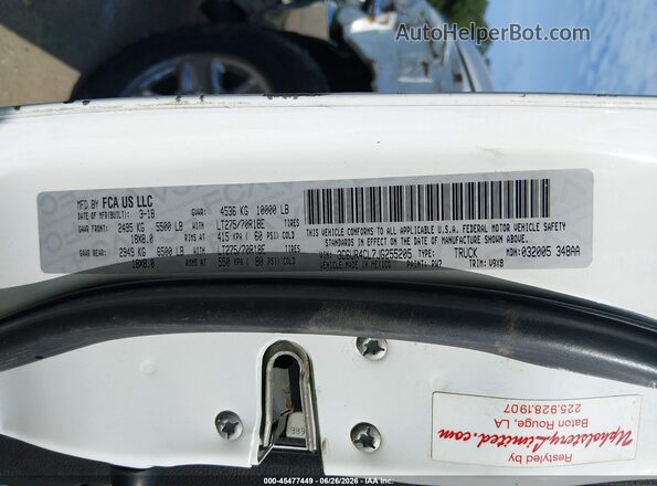 3C6UR4CL7JG255205 2018 DODGE 2500 White VIN კოდის სტიკერის ხედი