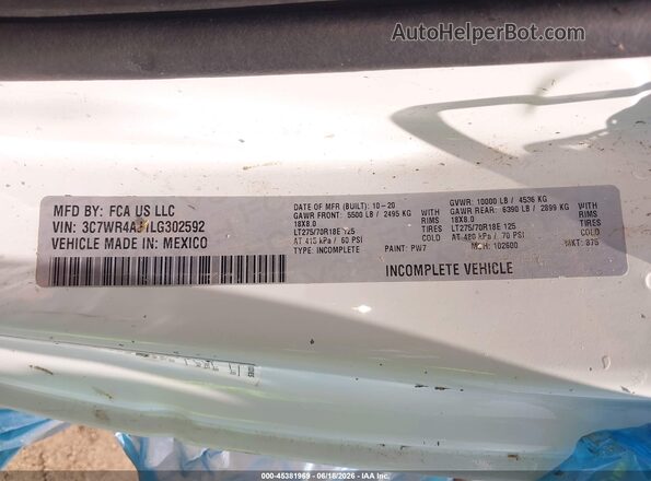3C7WR4AJ1LG302592 2020 RAM 2500 White Widok komory silnika