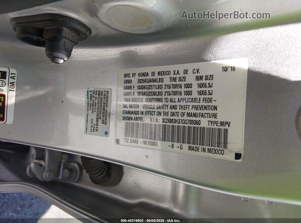 3CZRM3H37GG709360 2016 HONDA CR-V Silver Вид підкапотного простору