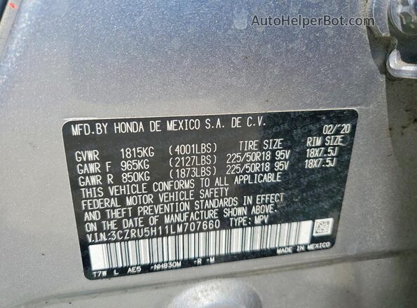 3CZRU5H11LM707660 2020 HONDA HR-V Серебряный Вид наклейки с VIN-кодом