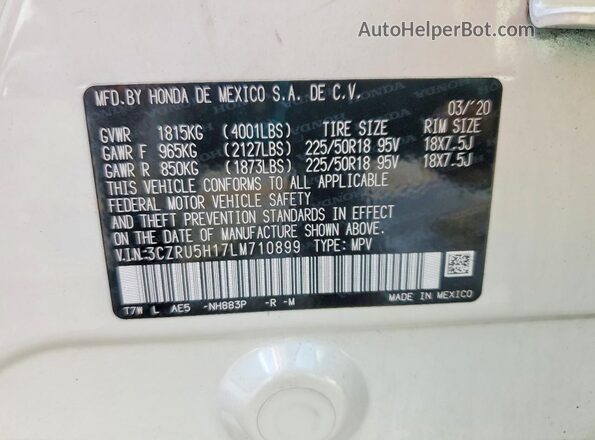3CZRU5H17LM710899 2020 HONDA HR-V White 