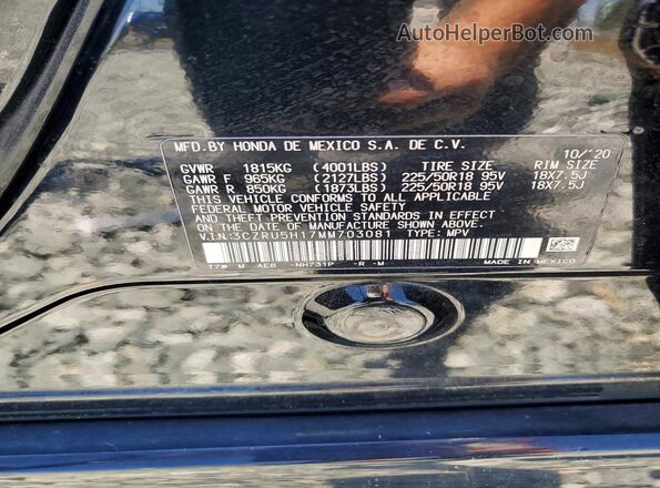 3CZRU5H17MM703081 2021 HONDA HR-V Black Вид наклейки з VIN-кодом
