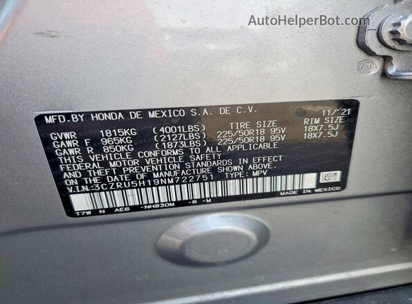 3CZRU5H19NM722751 2022 HONDA HR-V Silver Շարժիչի բաժամունքի տեսք