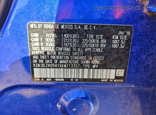 3CZRU5H1XKM713357 2019 HONDA HR-V Blue VIN sticker view