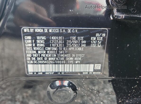 3CZRU5H32KG708699 2019 HONDA HR-V Black 