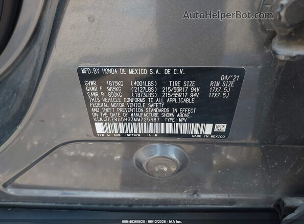3CZRU5H33MM725497 2021 HONDA HR-V Gray Engine compartment view