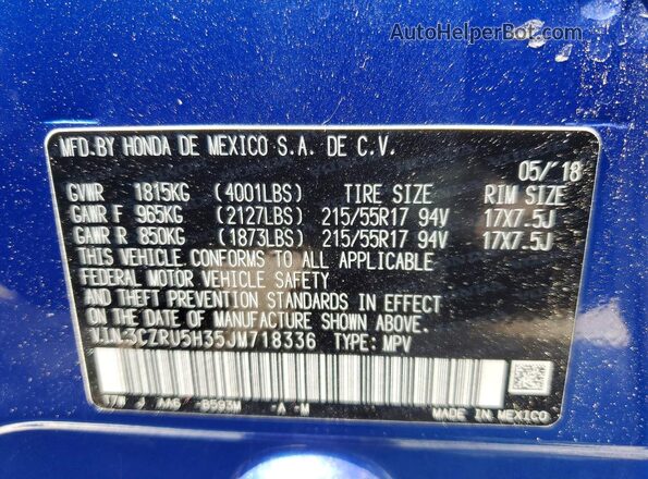 3CZRU5H35JM718336 2018 HONDA HR-V Blue Widok komory silnika