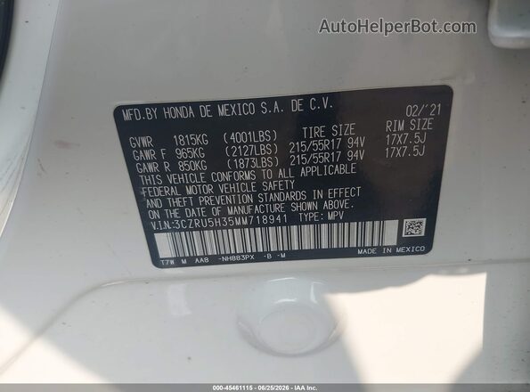 3CZRU5H35MM718941 2021 HONDA HR-V White Շարժիչի բաժամունքի տեսք