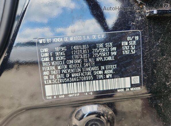 3CZRU5H36KG708995 2019 HONDA HR-V Black Vista de la etiqueta del VIN
