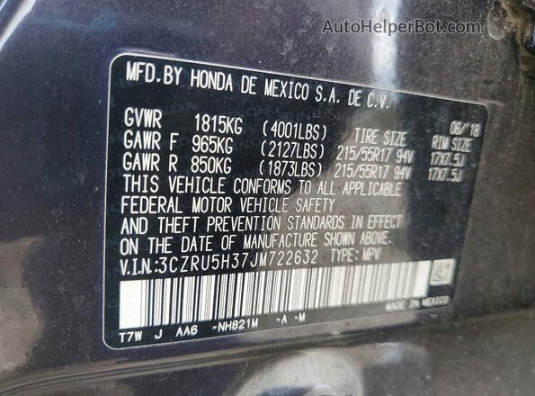 3CZRU5H37JM722632 2018 HONDA HR-V Charcoal 
