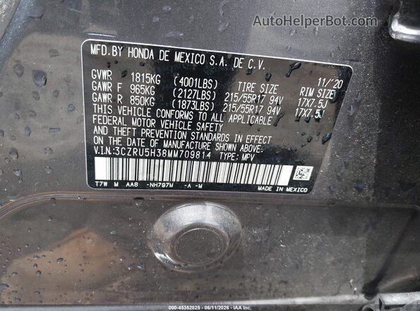 3CZRU5H38MM709814 2021 HONDA HR-V Gray Widok komory silnika