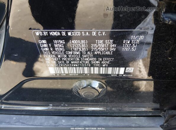 3CZRU5H3XMM710379 2021 HONDA HR-V Black Շարժիչի բաժամունքի տեսք