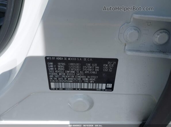 3CZRU5H50MM717133 2021 HONDA HR-V White Вид підкапотного простору