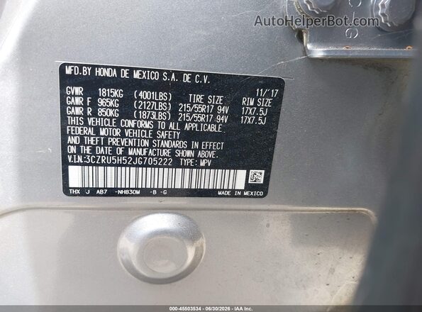 3CZRU5H52JG705222 2018 HONDA HR-V Gray Vista del compartimento del motor
