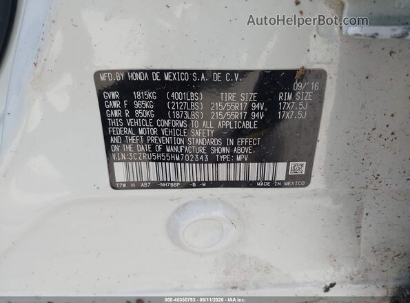 3CZRU5H55HM702343 2017 HONDA HR-V White Вид підкапотного простору