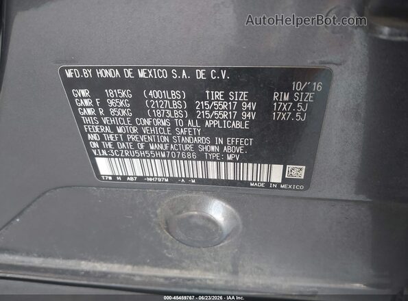 3CZRU5H55HM707686 2017 HONDA HR-V Gray Engine compartment view