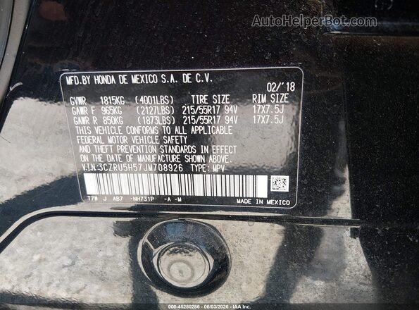 3CZRU5H57JM708926 2018 HONDA HR-V Black Vista del compartimento del motor