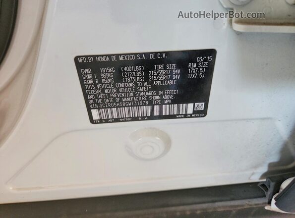 3CZRU5H58GM731978 2016 HONDA HR-V White Widok naklejki z numerem VIN